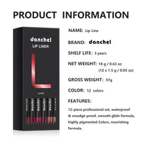 12-Piece Waterproof Long-Lasting Lip Liner Pencil Set