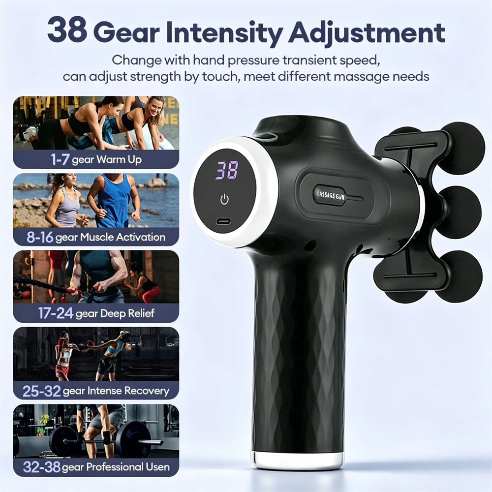 Portable Deep Tissue Percussive Massage Gun with 10 Attachments - 14
