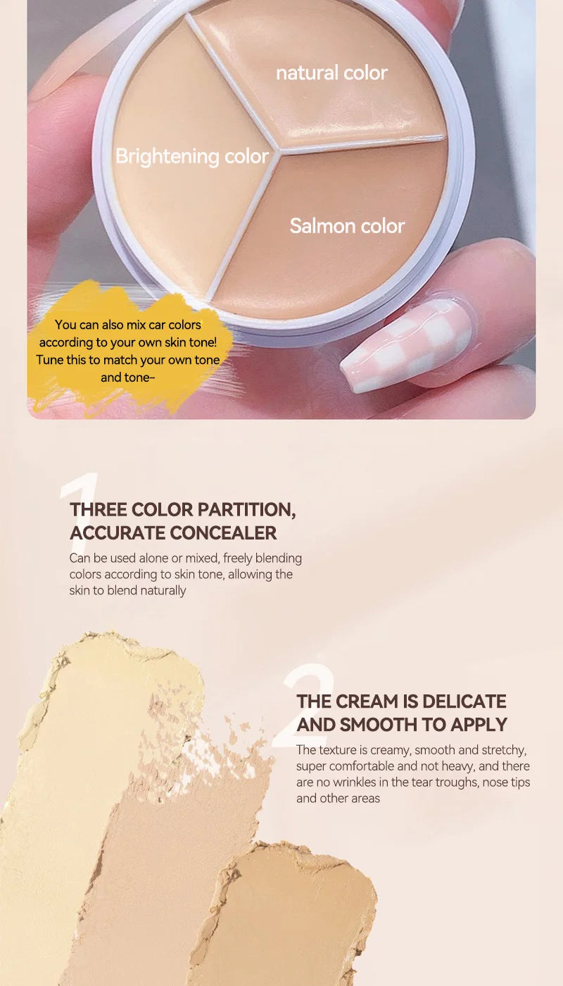 3-Color Cream Concealer Palette for Flawless Skin - 7