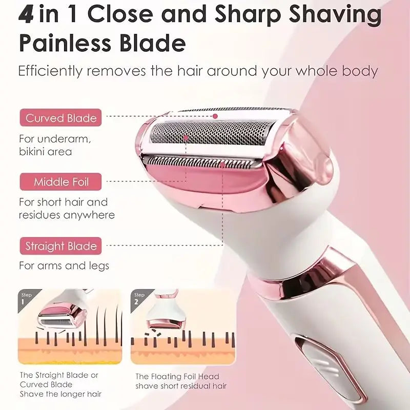 4-in-1 Rechargeable Electric Lady Shaver for Face and Body - 5
