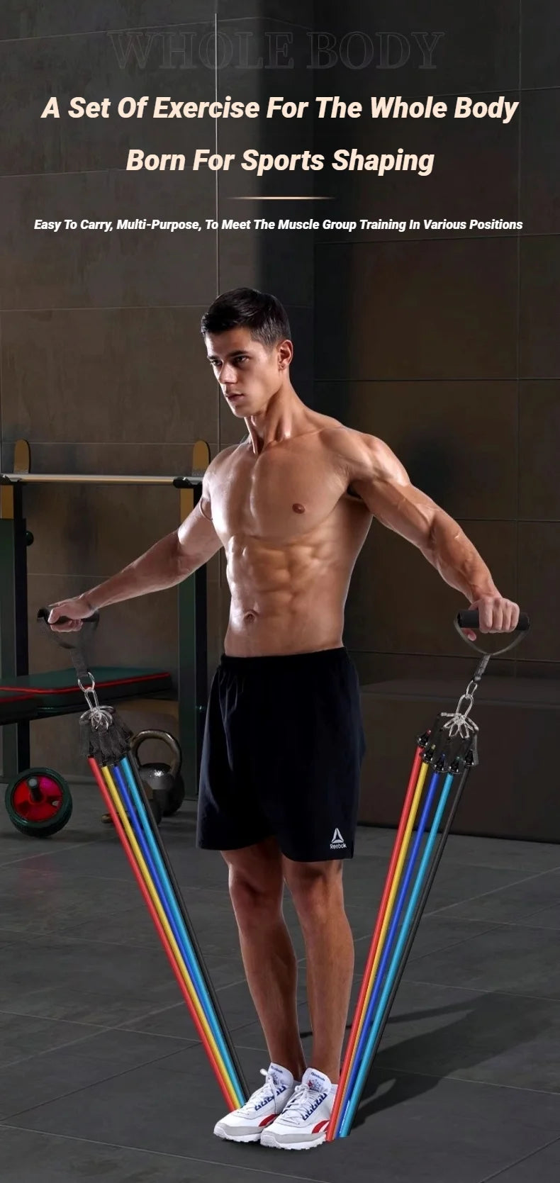 11-Piece Adjustable Resistance Band Set for Full Body Workout - 8