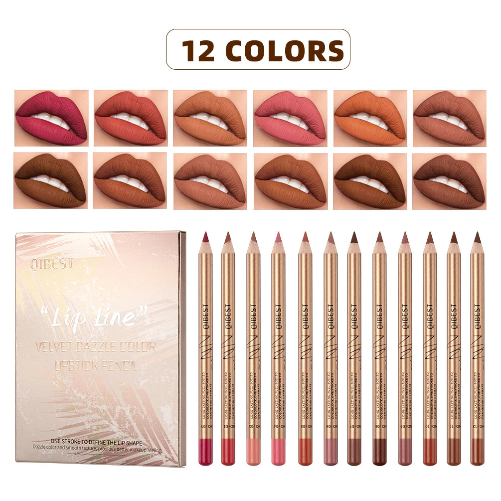 12-Color Waterproof Matte Lip Liner Pencil Set