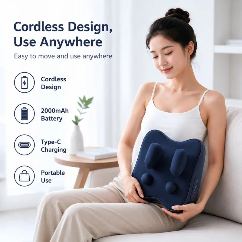 6D Wireless Shiatsu Neck and Shoulder Massage Pillow - 4