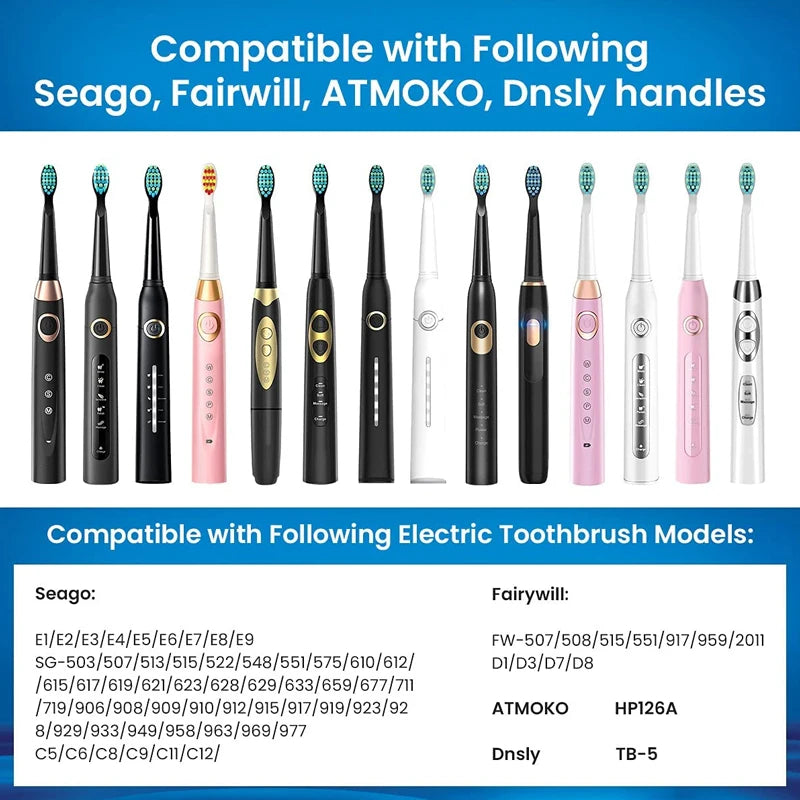Replacement Sonic Toothbrush Heads for Fairywill & Seago - 13