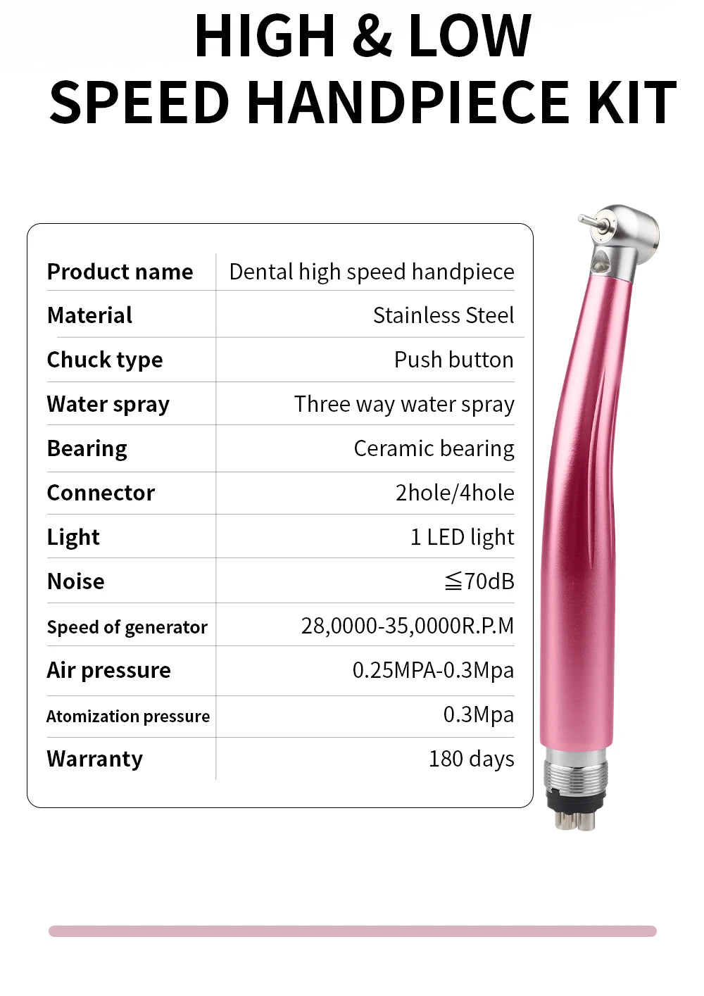 Professional Dental Handpiece Kit with LED and Water Spray - 8