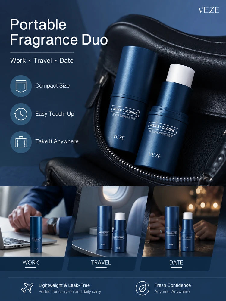 Portable Men’s Solid Cologne and Body Lotion Fragrance Set - 13