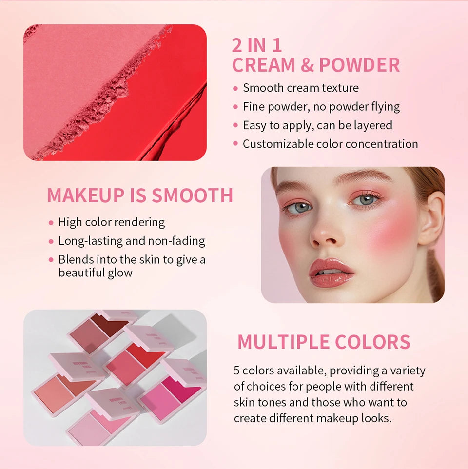 2-in-1 Cream and Powder Long-Lasting Blush Palette - 12