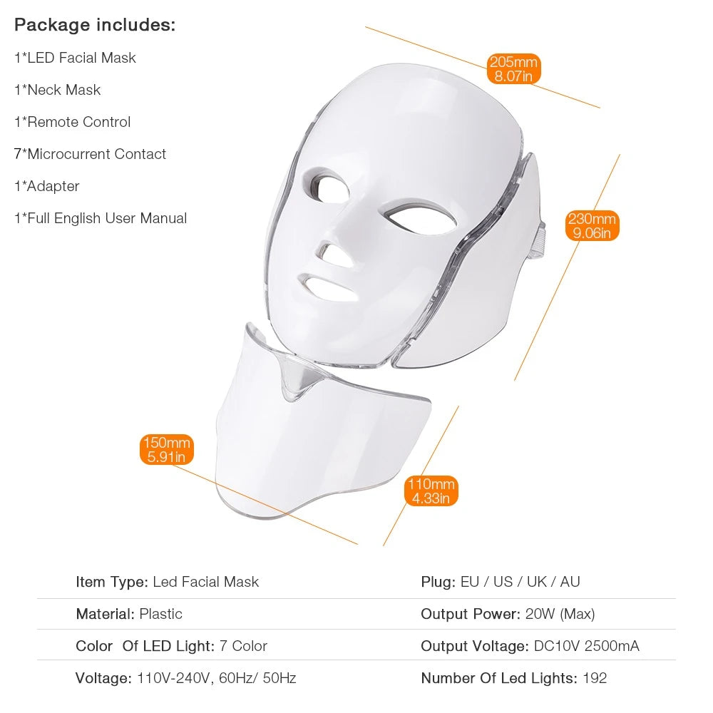 7-Color LED Facial and Neck Light Therapy Mask - 41