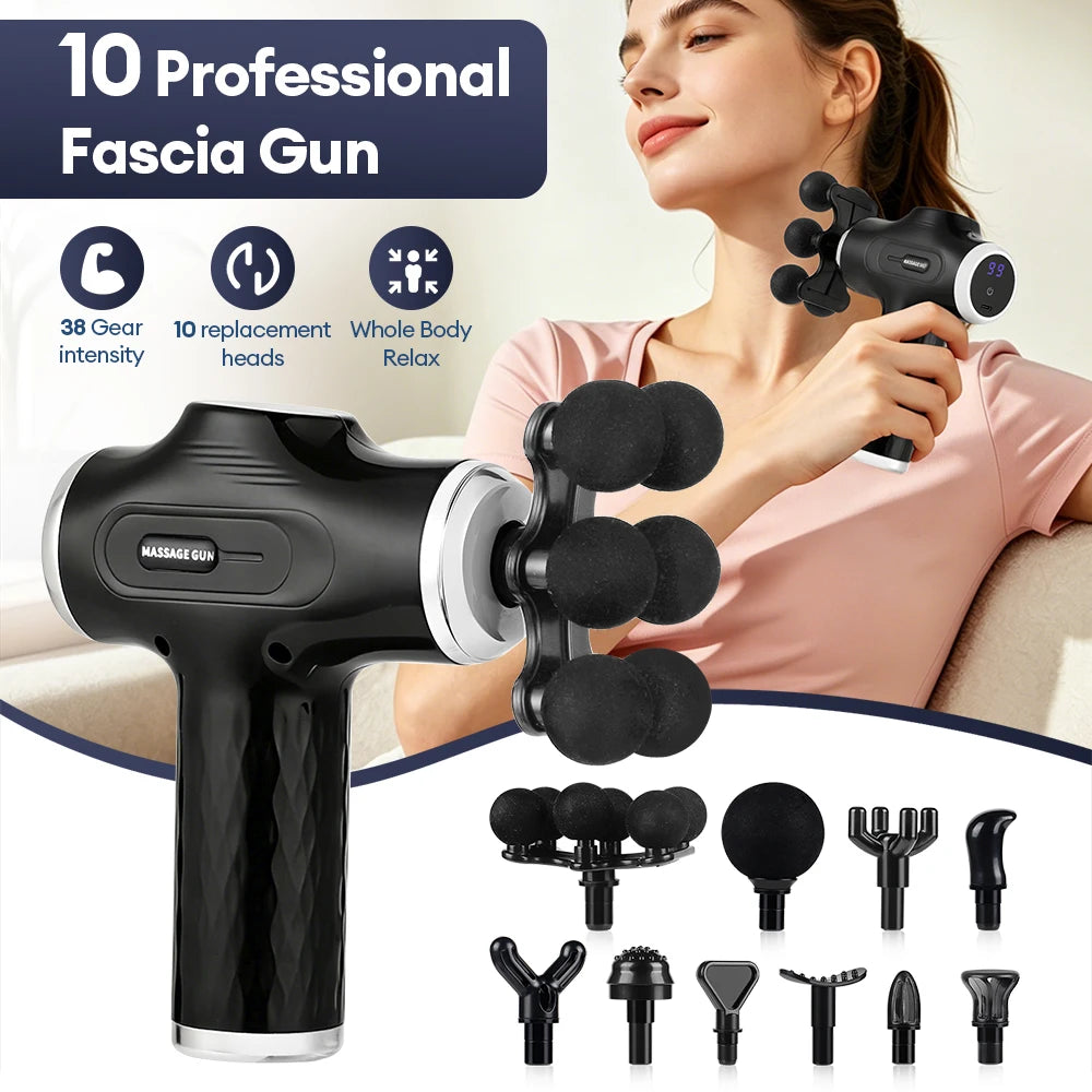 Portable Deep Tissue Percussive Massage Gun with 10 Attachments - 2