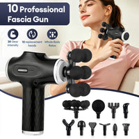 Portable Deep Tissue Percussive Massage Gun with 10 Attachments