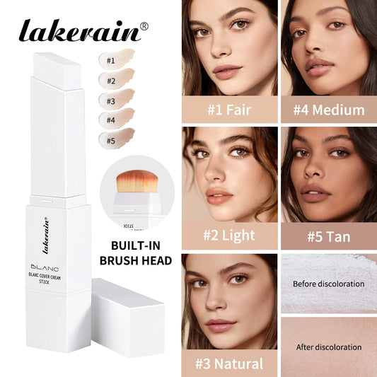Dual-Ended Waterproof Foundation Concealer Stick with Built-in Brush