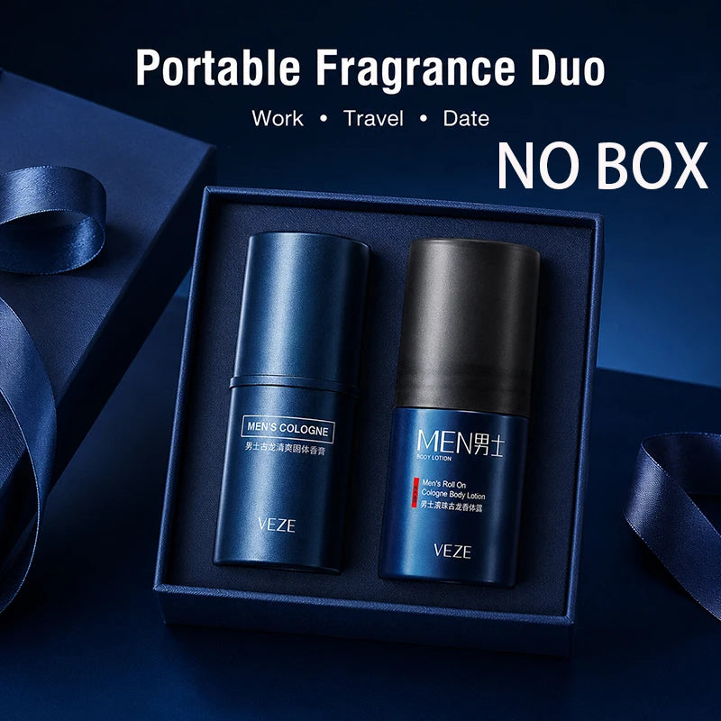 Portable Men’s Solid Cologne and Body Lotion Fragrance Set - 1