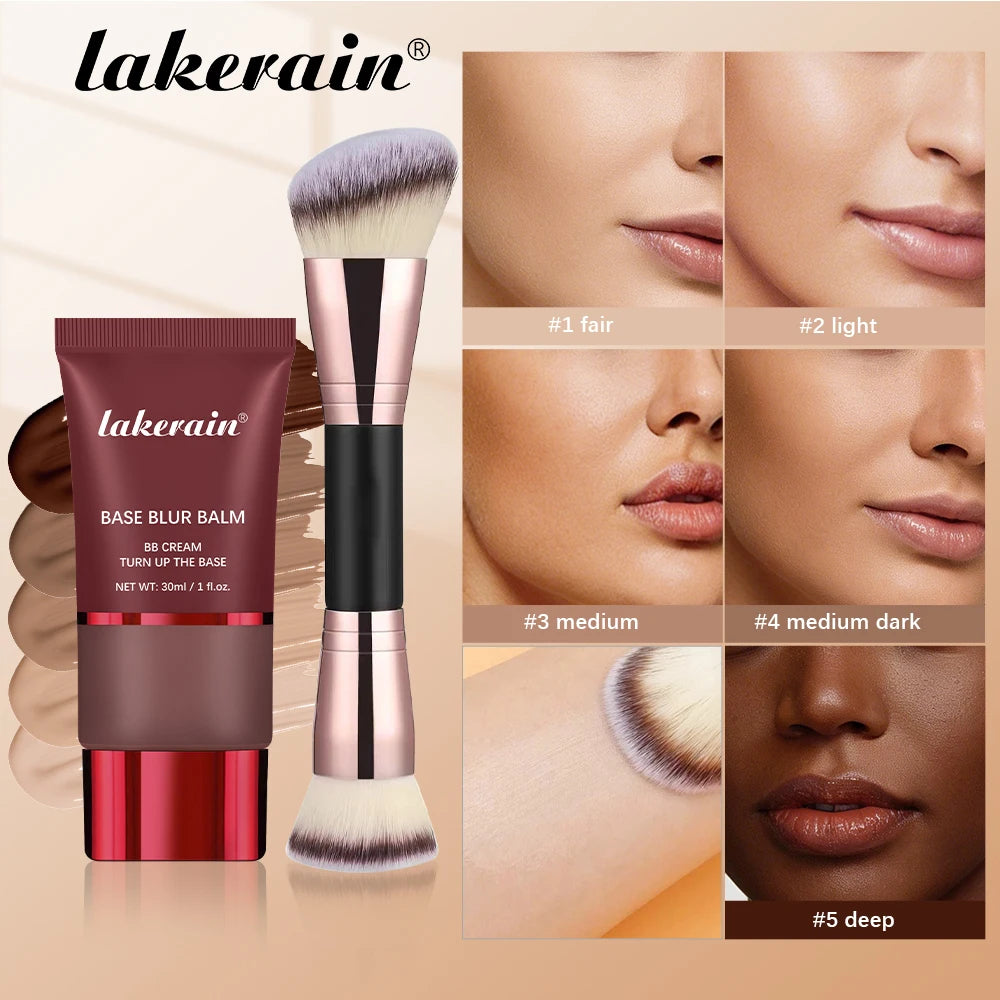 Matte Blur Foundation and Dual-Brush Makeup Set - 1