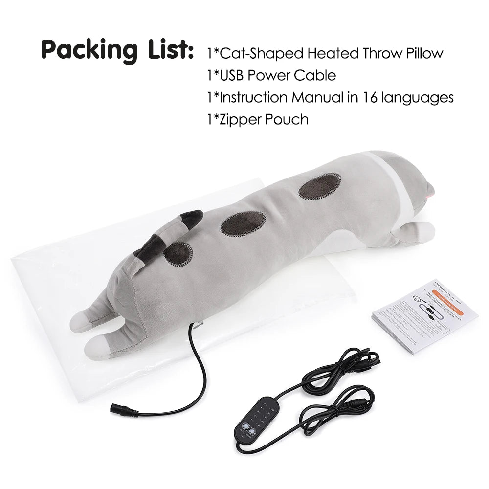 Cute Cat Heated Plush Pillow for Pain Relief & Relaxation - 15