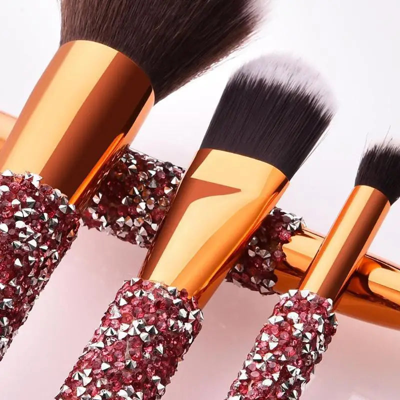 10-Piece Diamond Studded Professional Makeup Brush Set - 10
