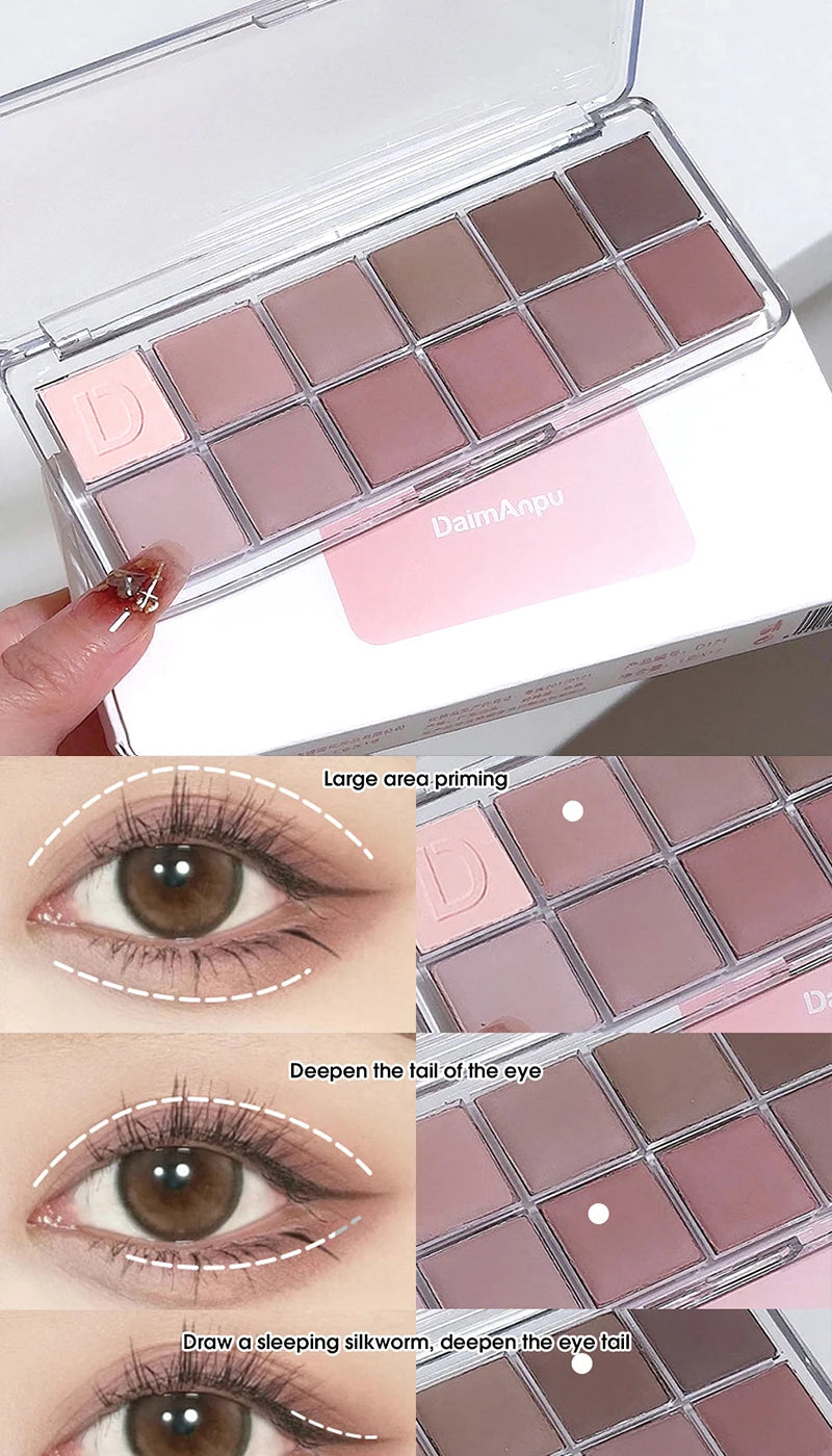 12-Color Eyeshadow Palette - Long-Lasting Shimmer and Matte Shades - 13