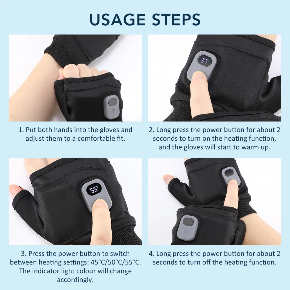 Rechargeable Fingerless Heated Gloves for Cold Hands - 10