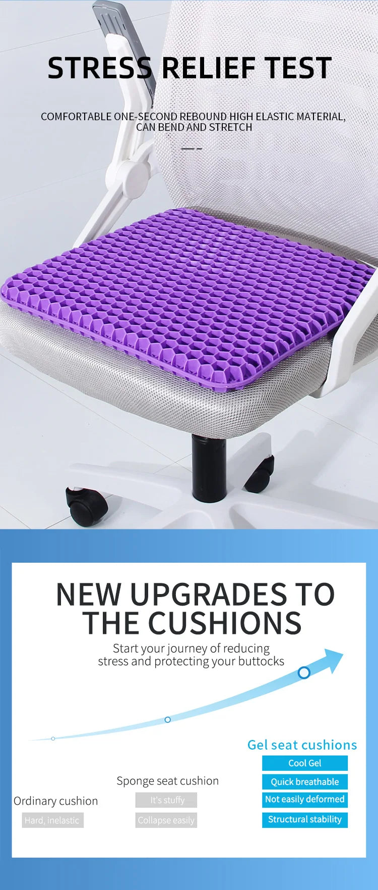 Breathable Honeycomb Gel Seat Cushion for Pain Relief - 12