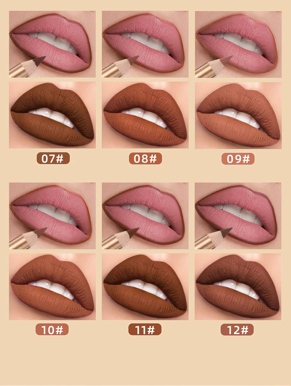 12-Color Waterproof Matte Lip Liner Pencil Set - 15