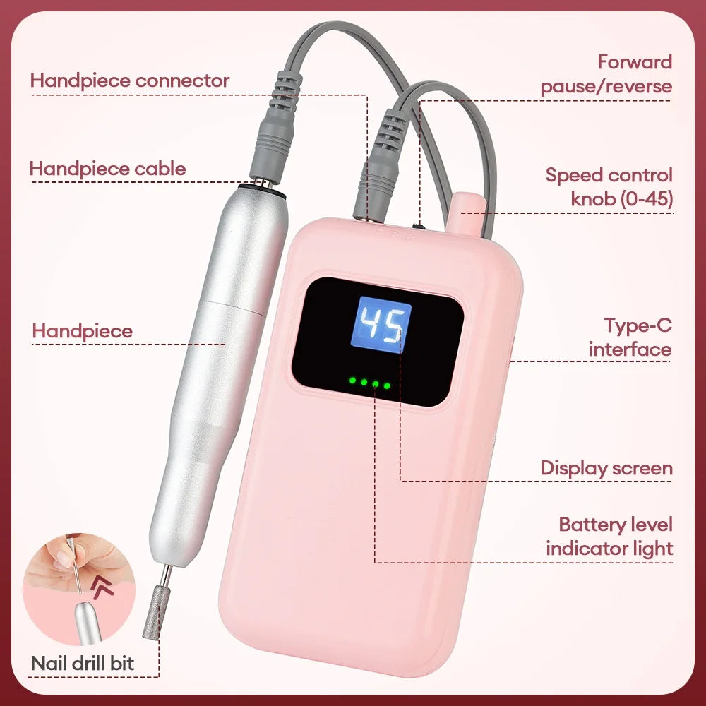 Professional Portable Electric Nail Drill Kit - 10