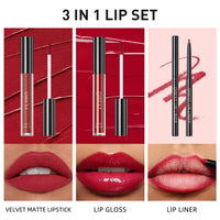 3-Piece Waterproof Matte Lipstick and Lip Liner Set