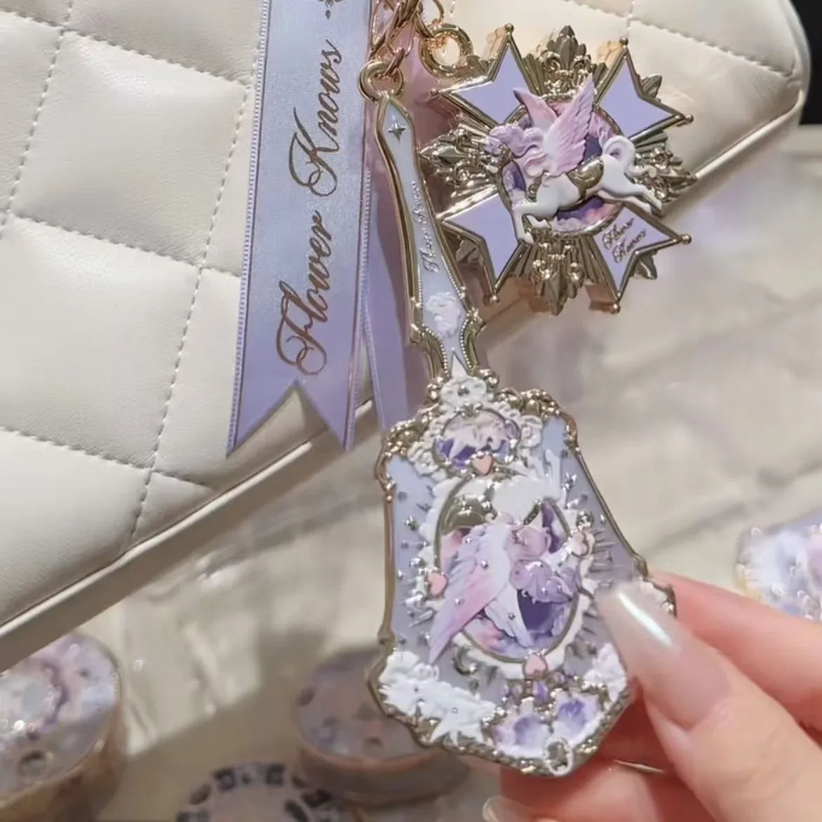 Decorative Mini Handheld Makeup Mirror Keychain - 10