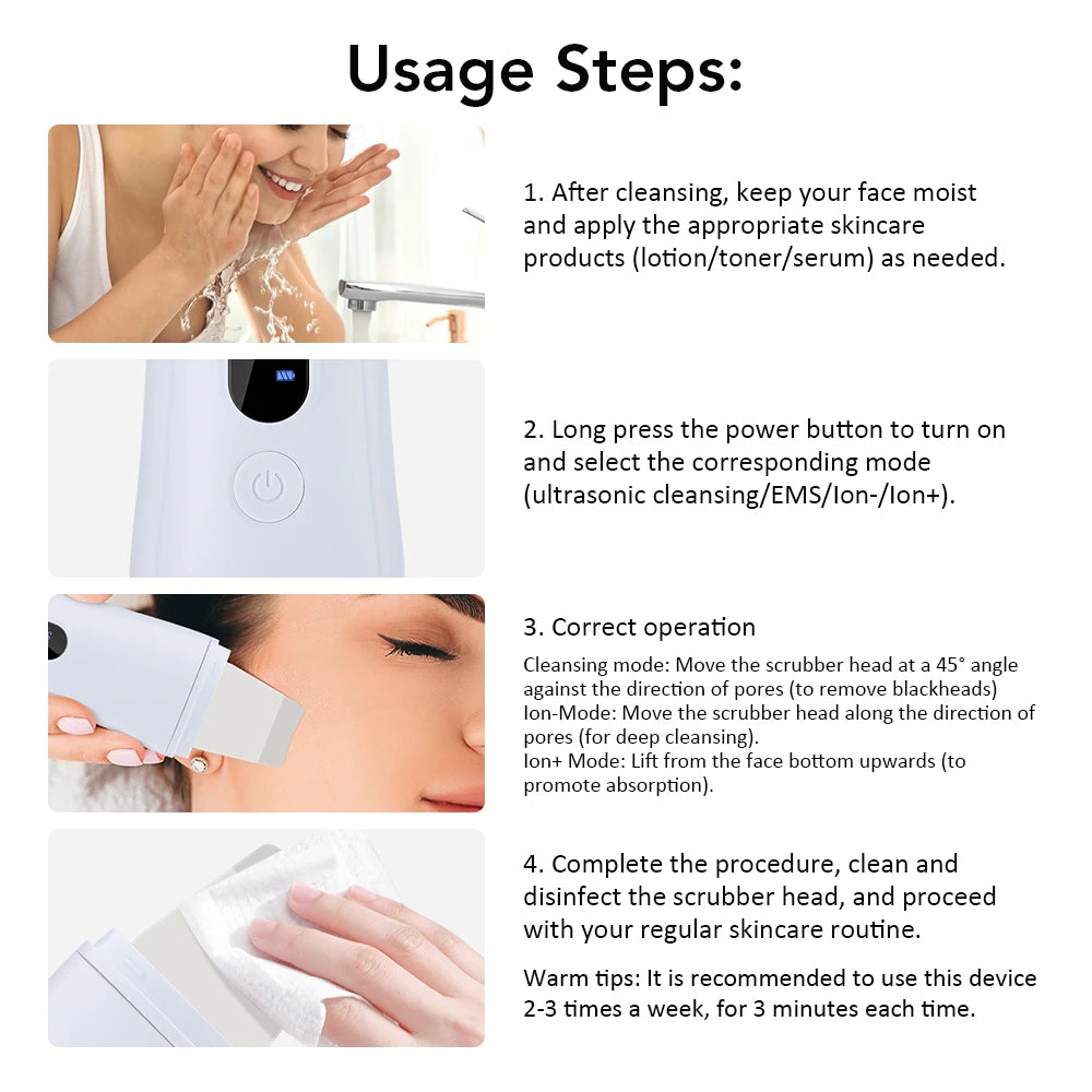 Ultrasonic Facial Skin Scrubber and Pore Cleaner - 12