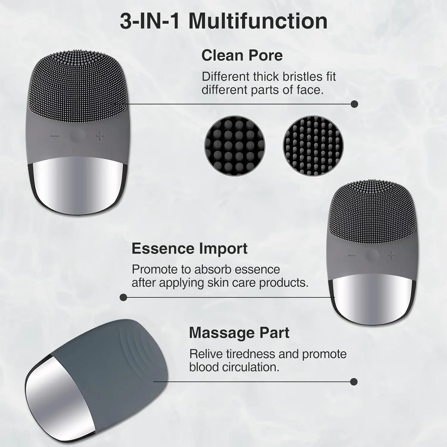 3-in-1 Waterproof Electric Sonic Facial Cleansing Brush - 2