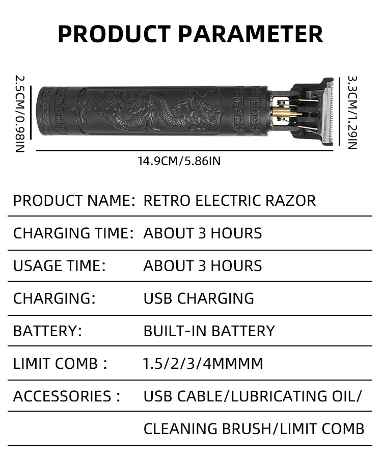 Professional Rechargeable Electric Hair Trimmer for Men - 12