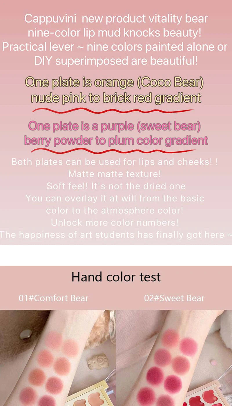 9-Color Velvet Lip Mousse Palette - Matte & Long-Lasting - 8