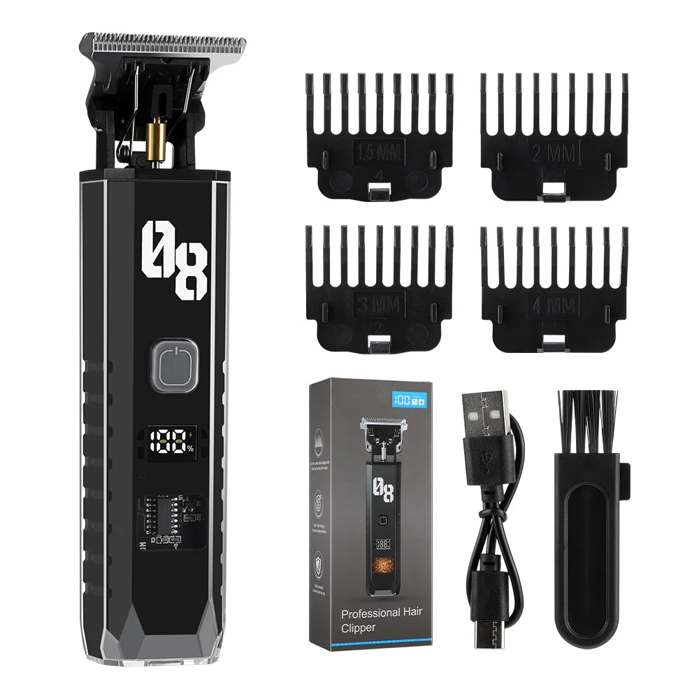 Professional Cordless Hair & Beard Trimmer with LED Display - 12