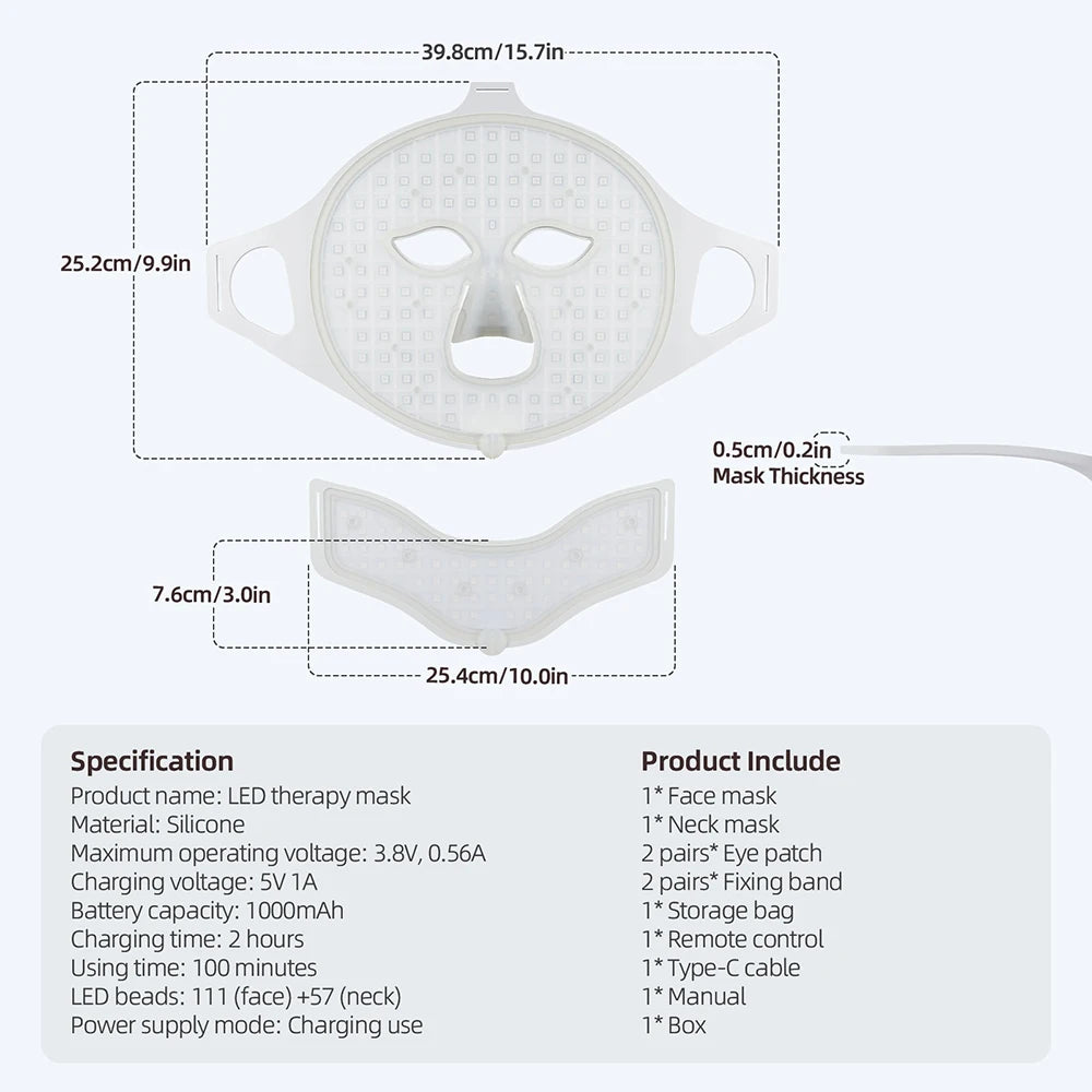 7-Color Photon LED Face and Neck Therapy Mask - 15