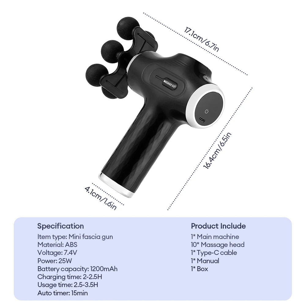 Portable Deep Tissue Percussive Massage Gun with 10 Attachments - 21