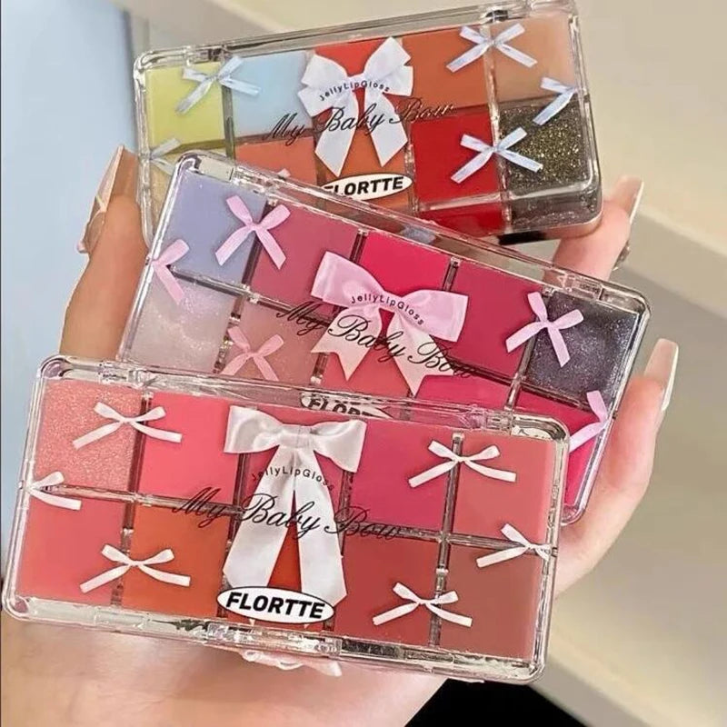 10-Color Jelly Lip Gloss Palette with Bow Design - 2
