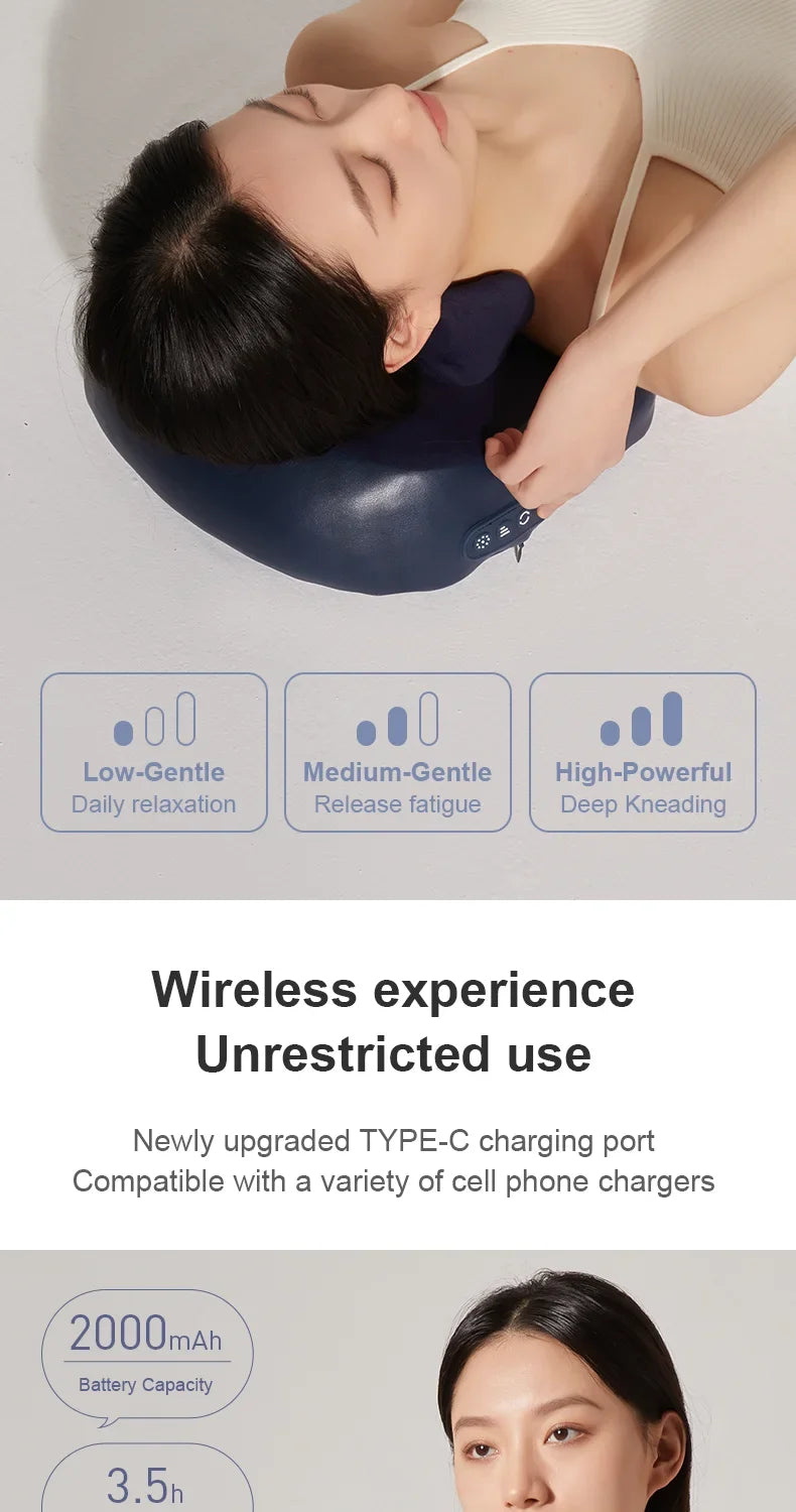 Portable Wireless Neck and Shoulder Shiatsu Massage Pillow - 8
