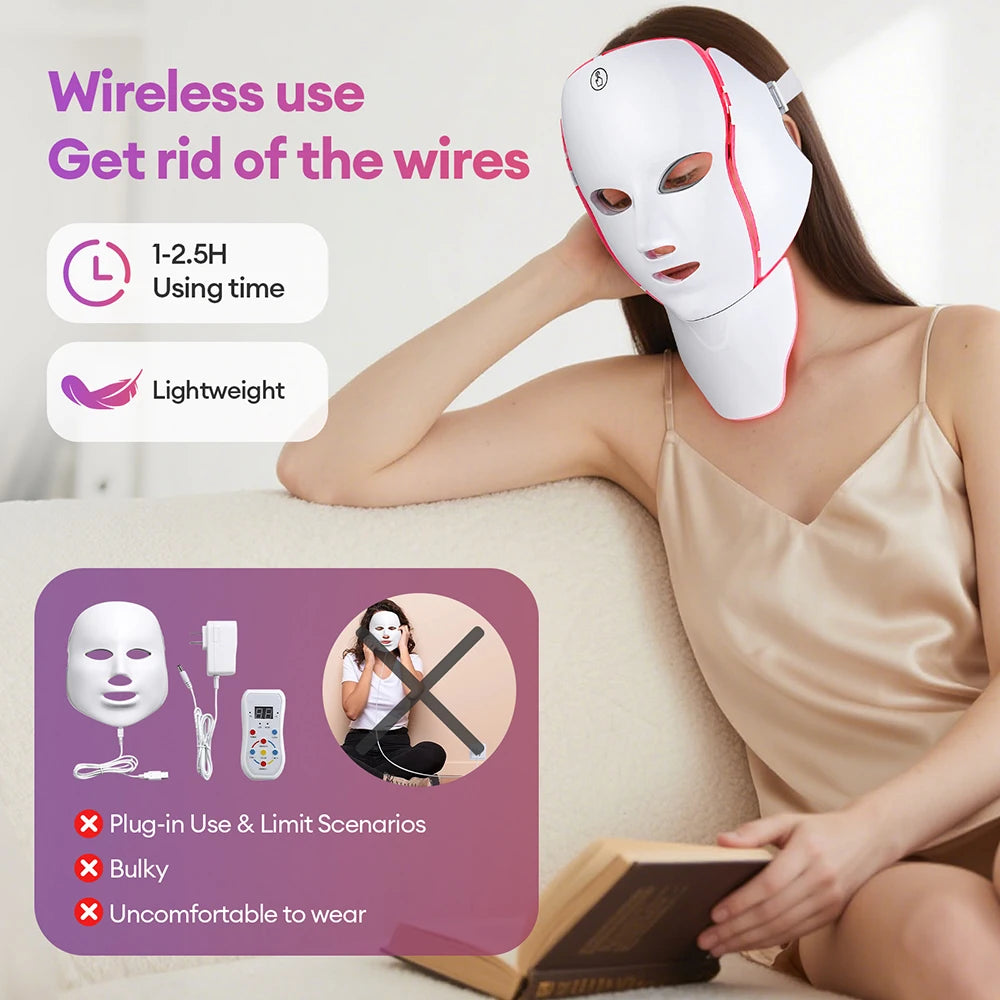 7-Color Wireless LED Photon Facial and Neck Mask - 13
