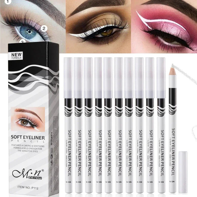 12-Piece Waterproof White Eyeliner Pencil Set - 1