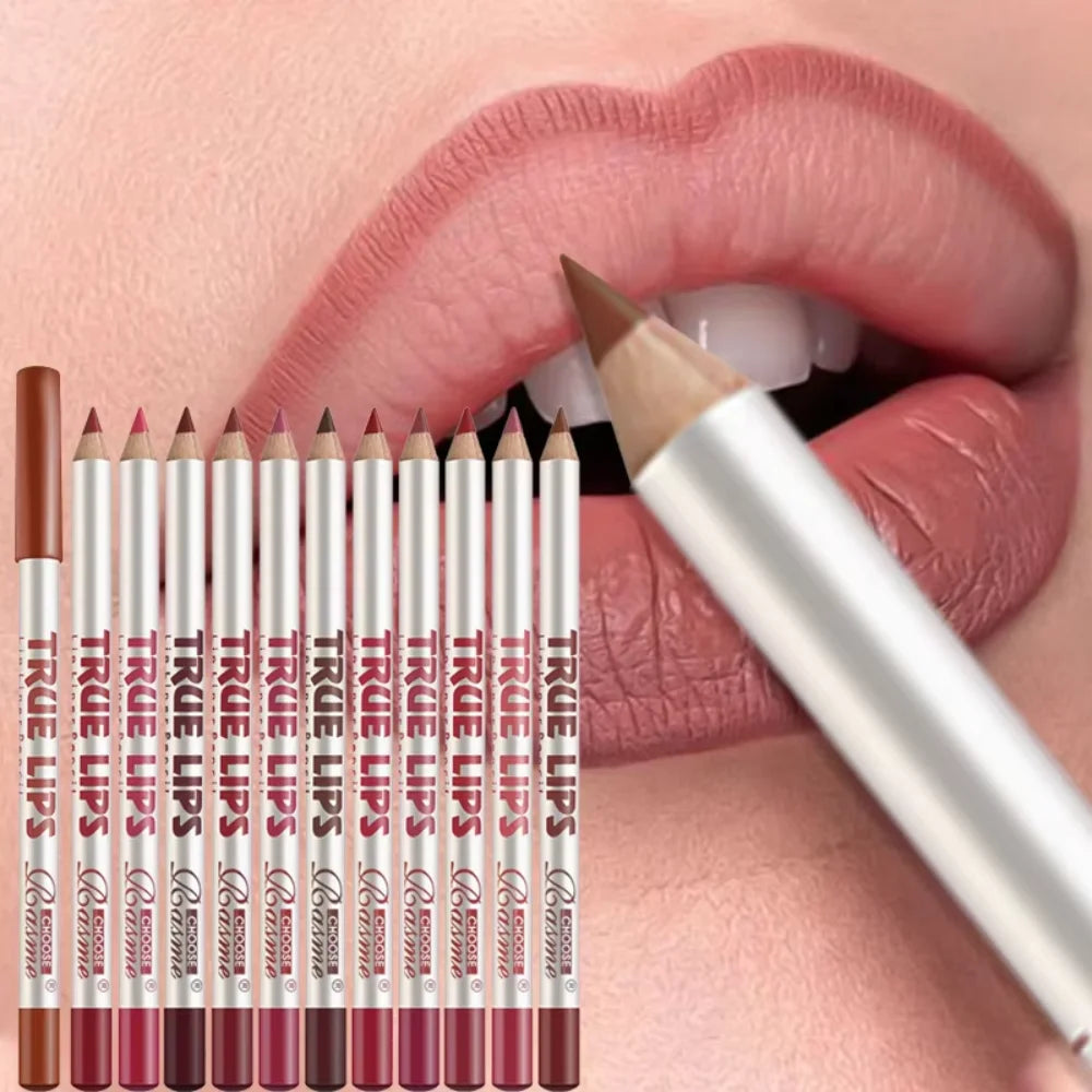 12-Color Waterproof Matte Lip Liner Pencil Set - 7
