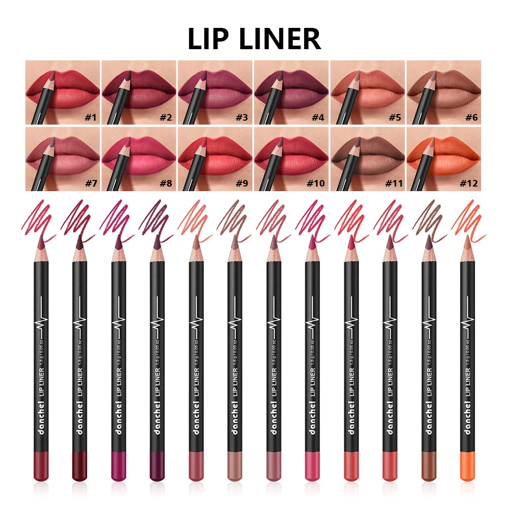 12-Piece Waterproof Long-Lasting Lip Liner Pencil Set - 8