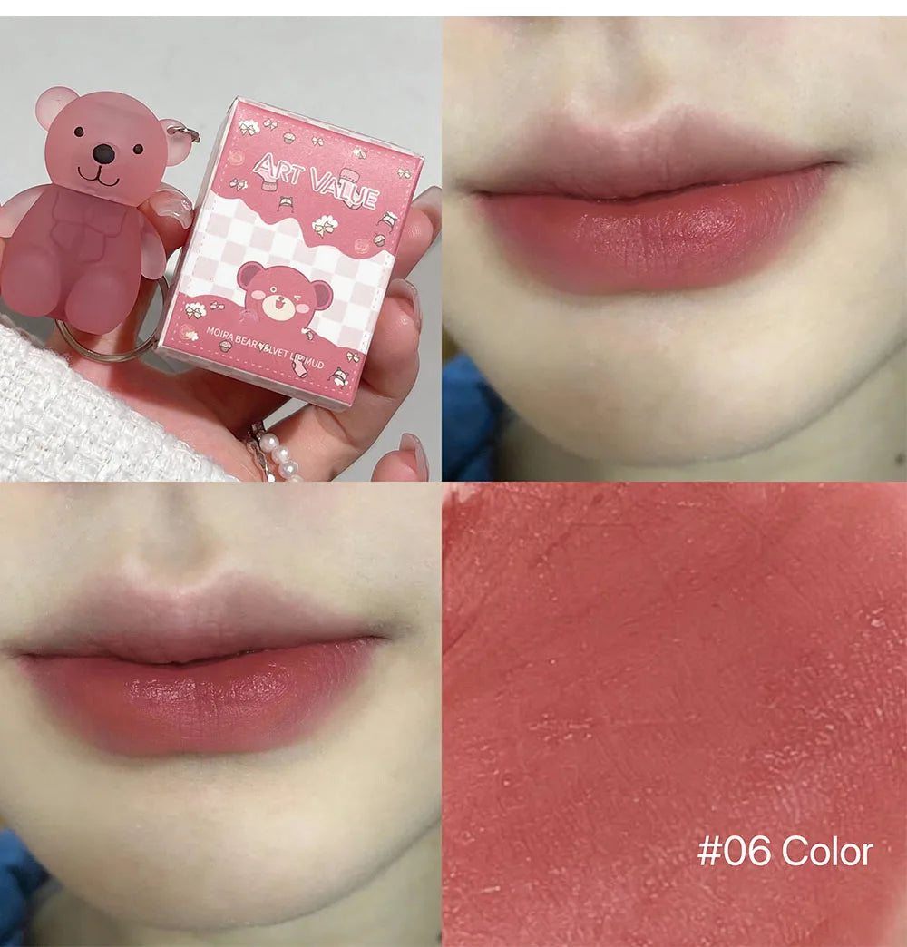 Portable Bear Keychain Velvet Matte Lip Mud - 20