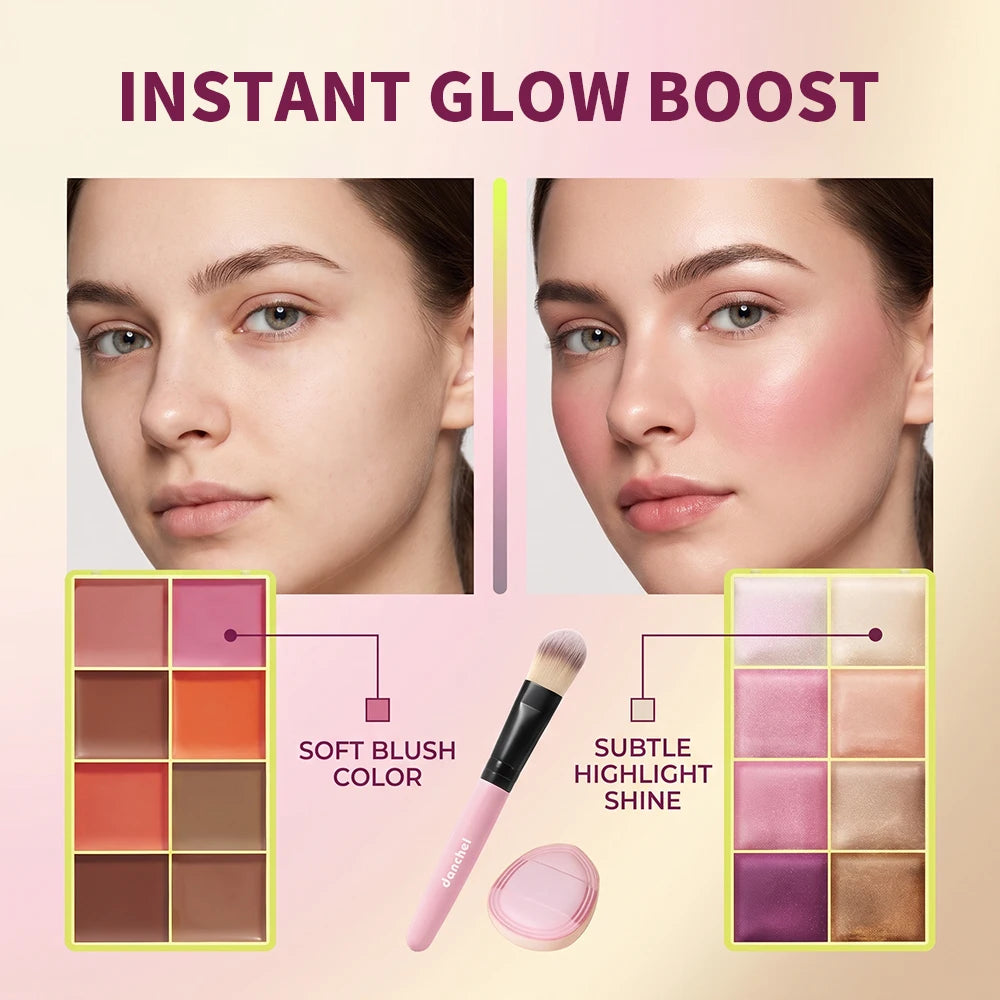 All-in-One Cream Blush and Highlighter Palette Set - 6