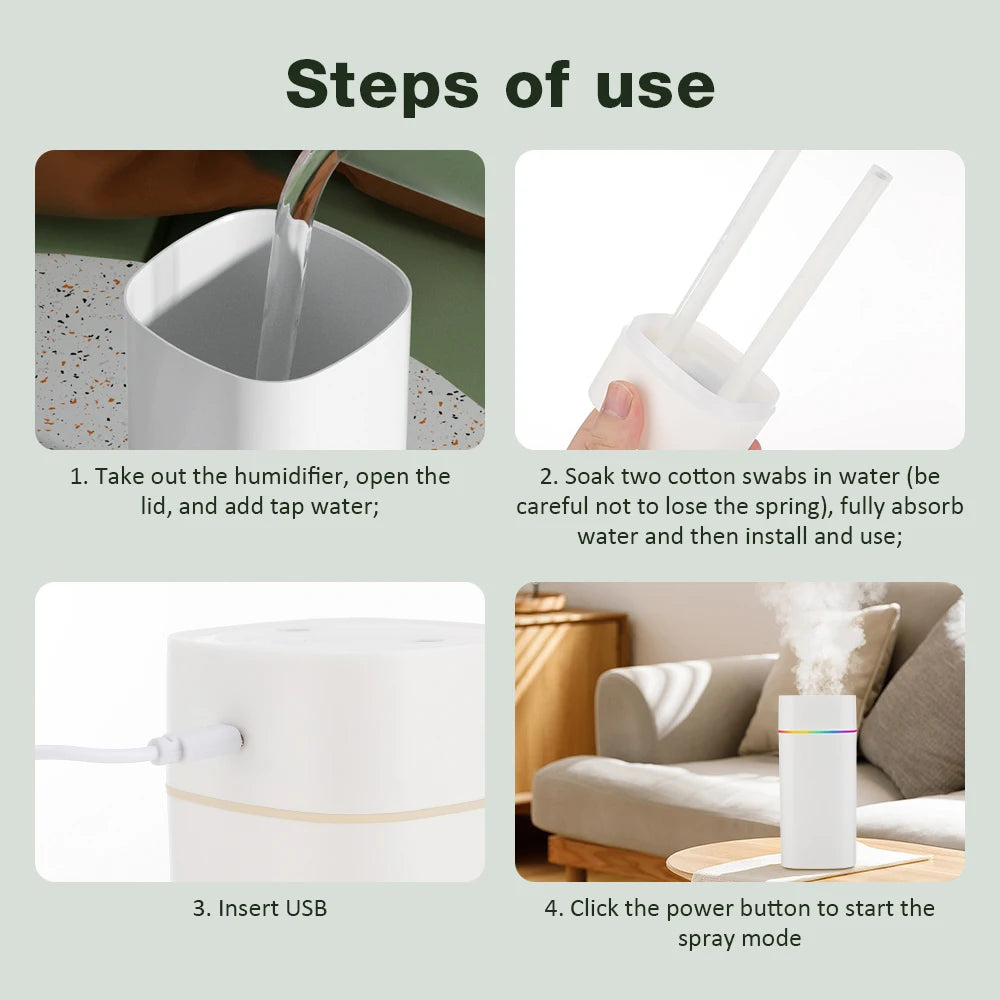 600ml Dual-Mist Portable Air Humidifier for Home and Car - 6
