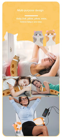 Heated Cat Plush Pillow for Pain Relief