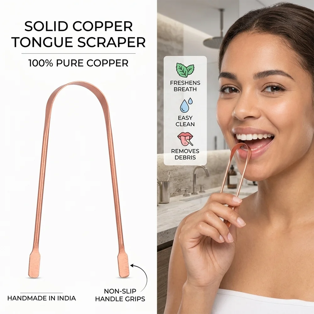 Pure Copper Tongue Scraper for Fresh Breath and Oral Hygiene