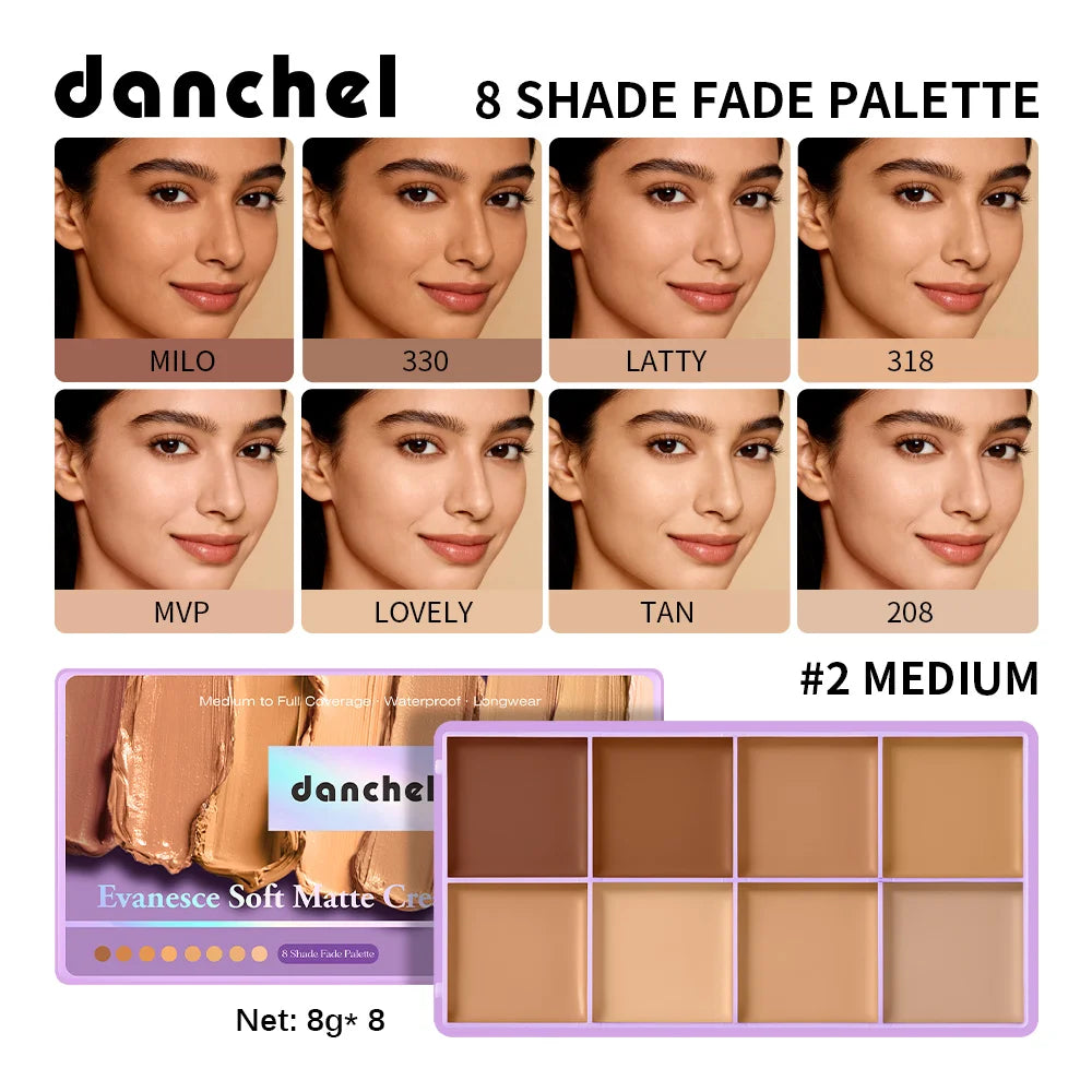 8-Shade Waterproof Full Coverage Cream Concealer Palette - 25