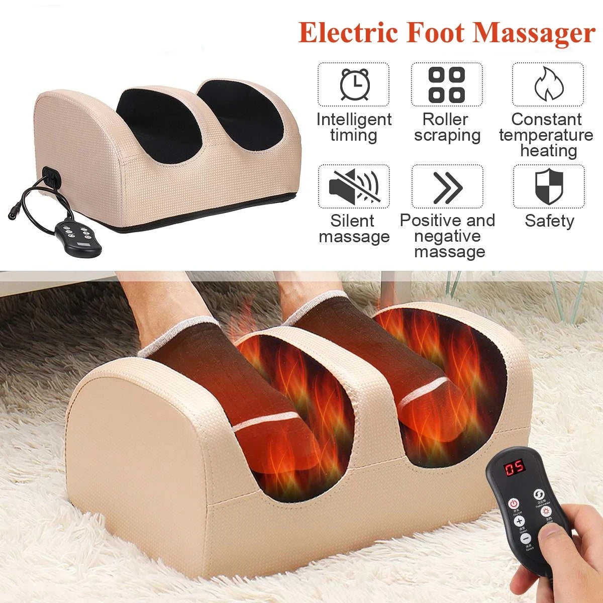 Electric Heated Foot Massager with Kneading and Vibration - 6
