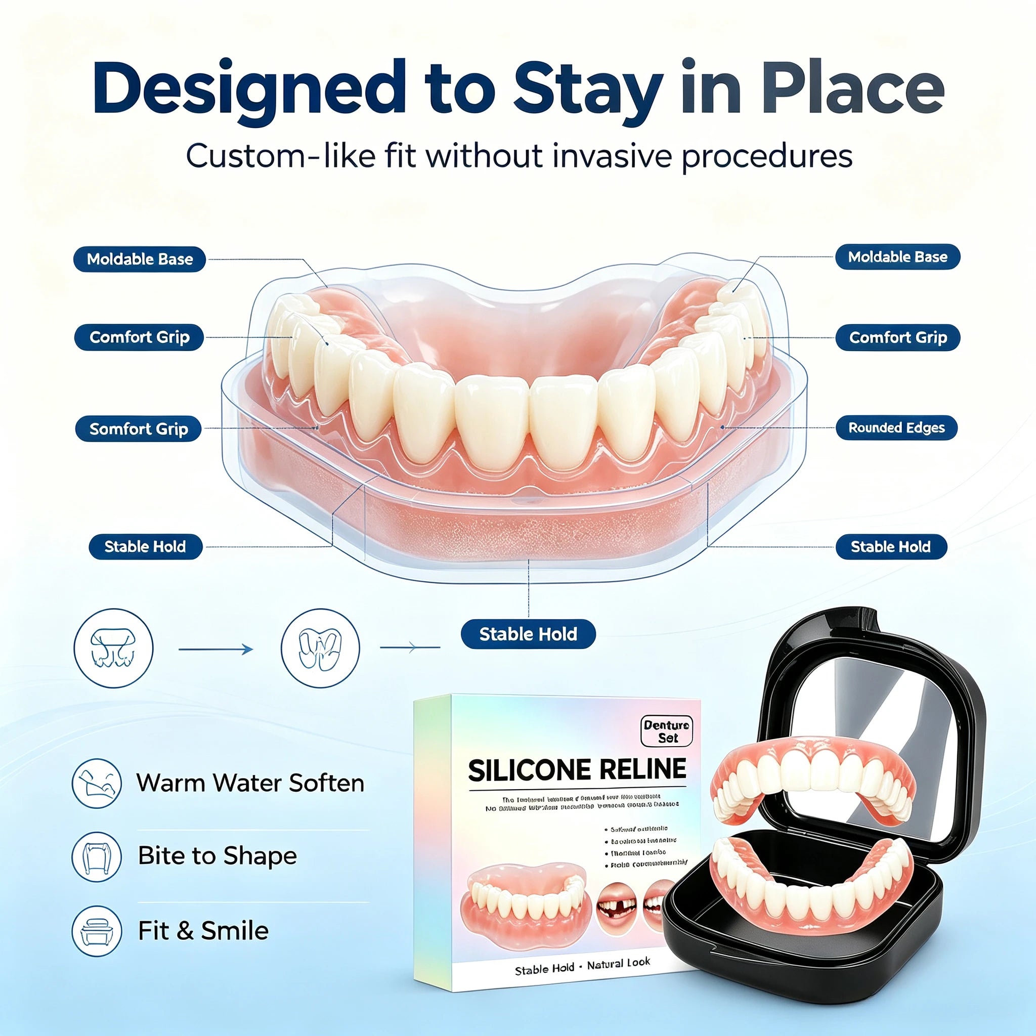 Instant Fit Realistic Cosmetic Denture Set - 12