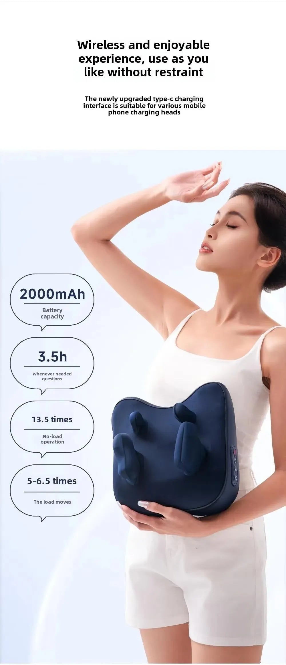 6D Wireless Shiatsu Neck and Shoulder Massage Pillow - 19
