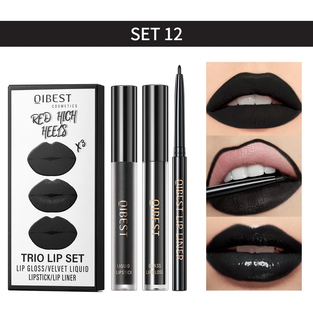 3-Piece Waterproof Matte Lipstick and Lip Liner Set - 29