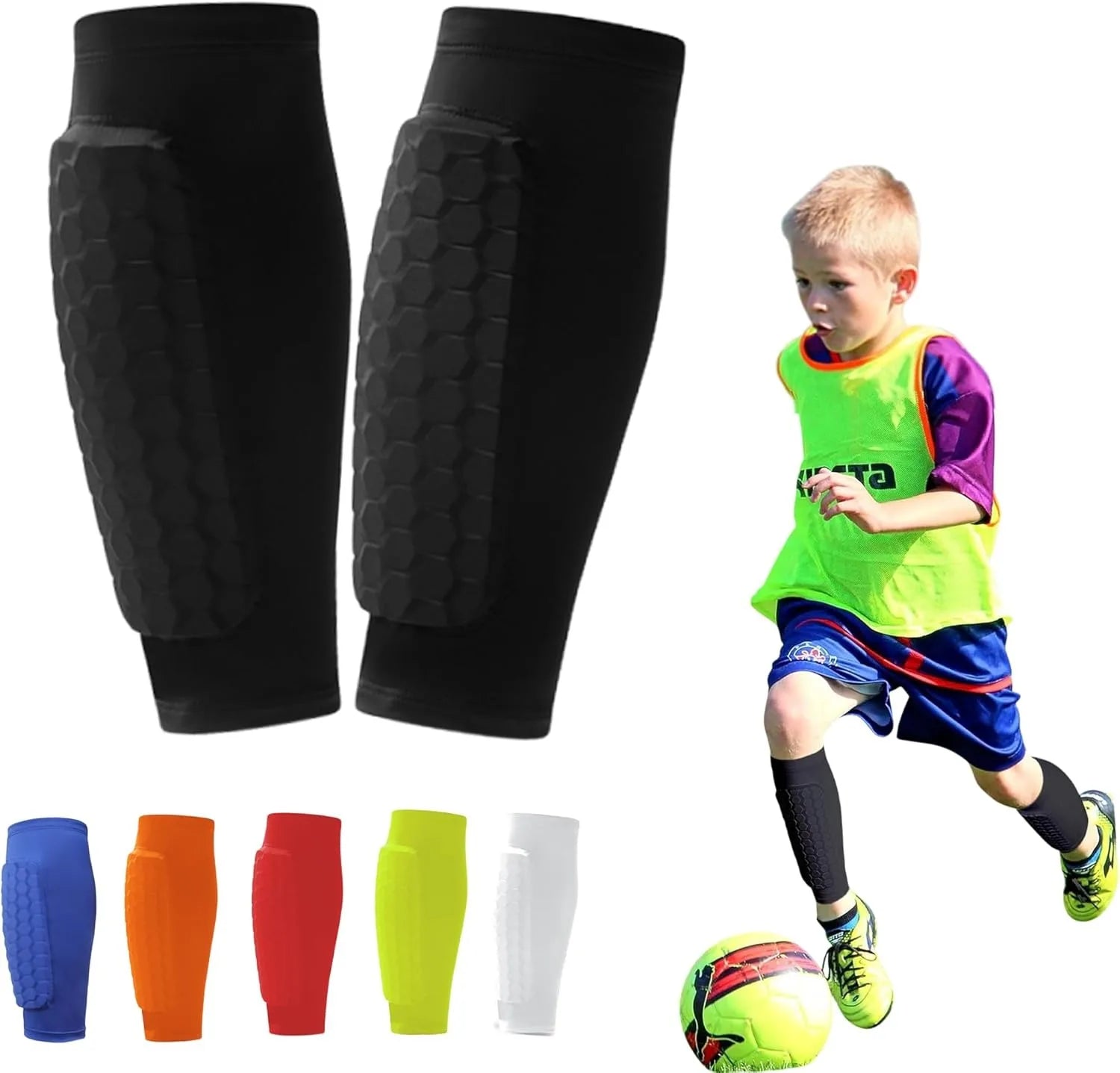 Protective Soccer Shin Guard Sleeves with Honeycomb Padding - 1